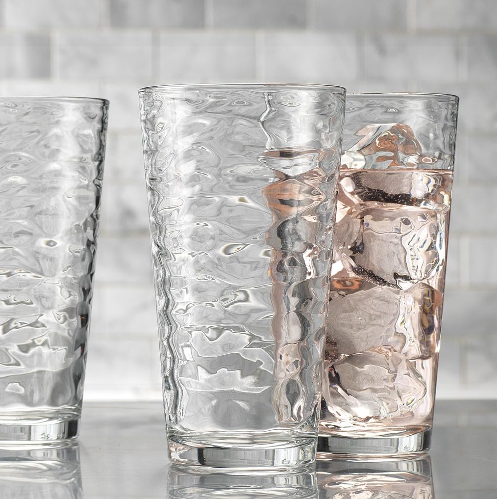Glaver's highball glass bottom design helps prevent spills.