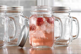 Glaver's 16 oz mason jar set of 4 with handles and lids for easy serving