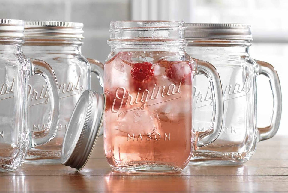 Glaver's 16 oz mason jar set of 4 with handles and lids for easy serving