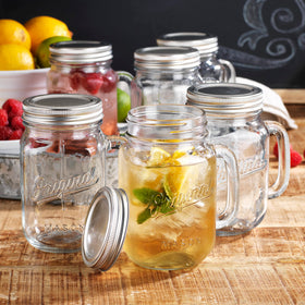 Glaver's 16oz mason jar with handle and lid for easy grip during drinking