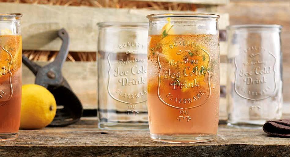 Glaver's stemless tall 20 oz glass for cocktails, beer, and cold drinks with style.