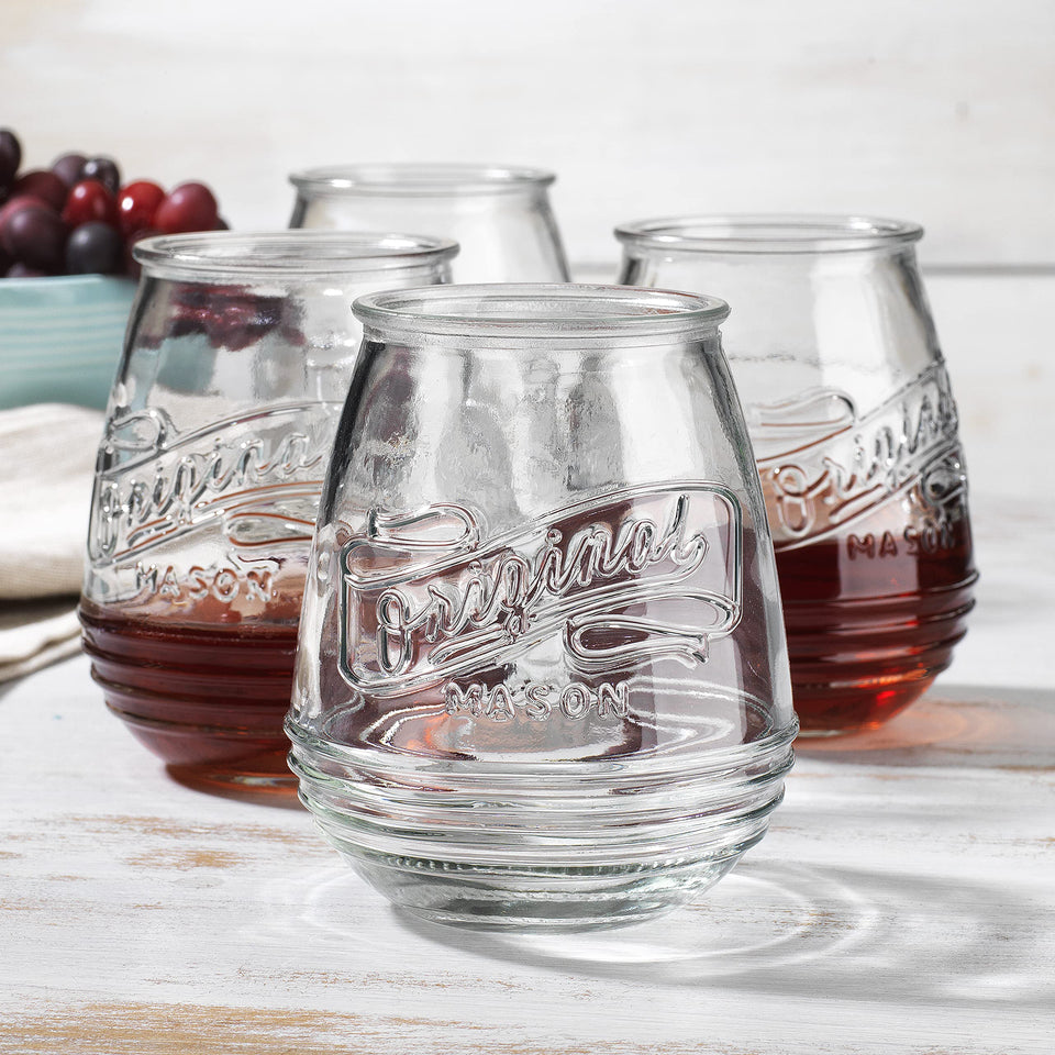 Glaver's stemless wine glasses 21 oz highlight embossed design for elegant entertaining.