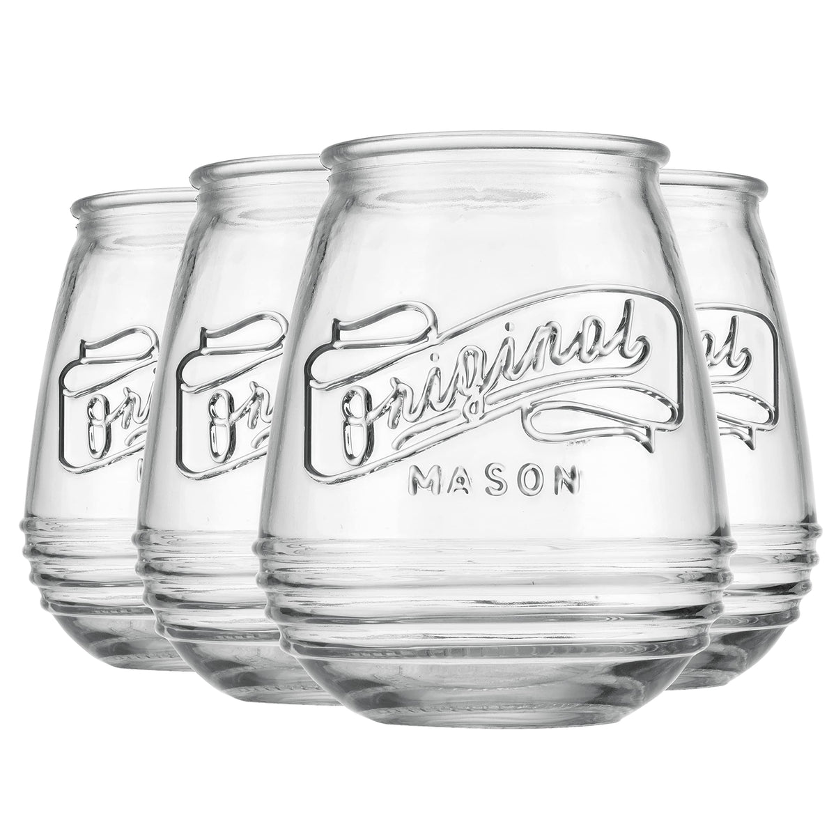 Glaver's stemless 21oz glasses ideal for home bar display and serving.