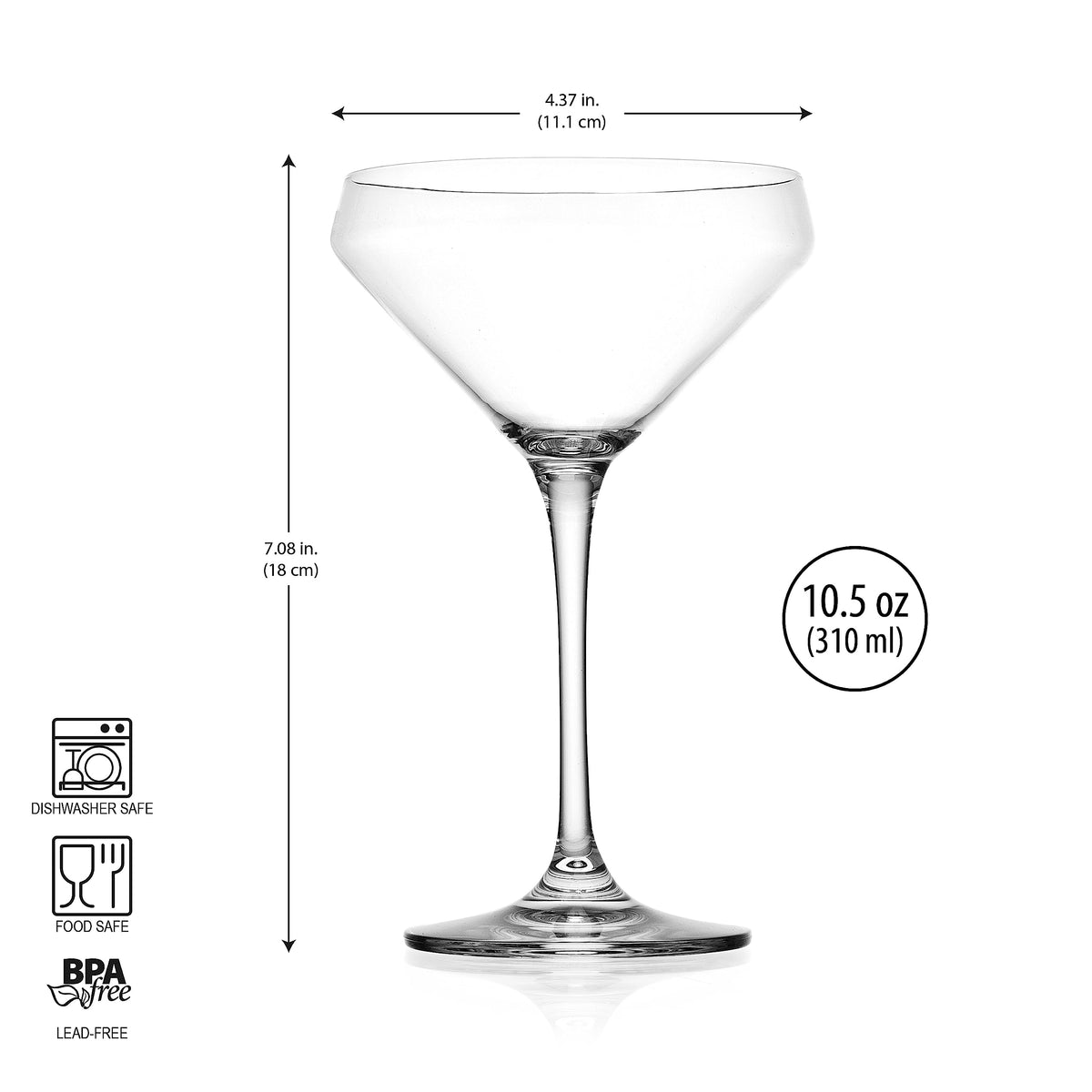Glaver's stemmed margarita glasses hold 10.5 oz, showcasing vibrant cocktails with balanced stems.