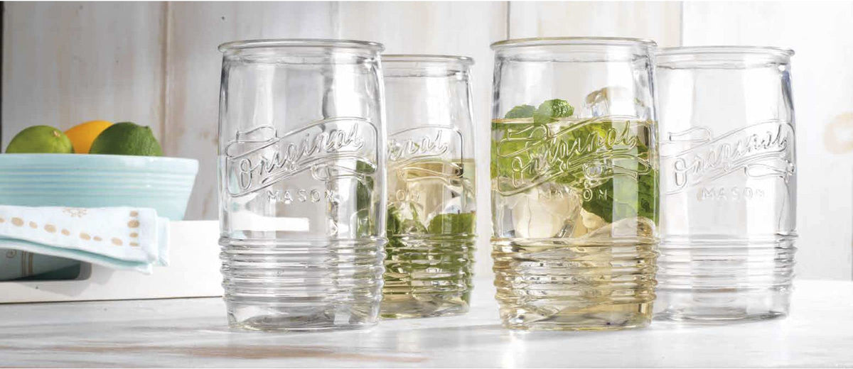 Glaver's thick, durable glass tumbler shown in sturdy everyday-use context