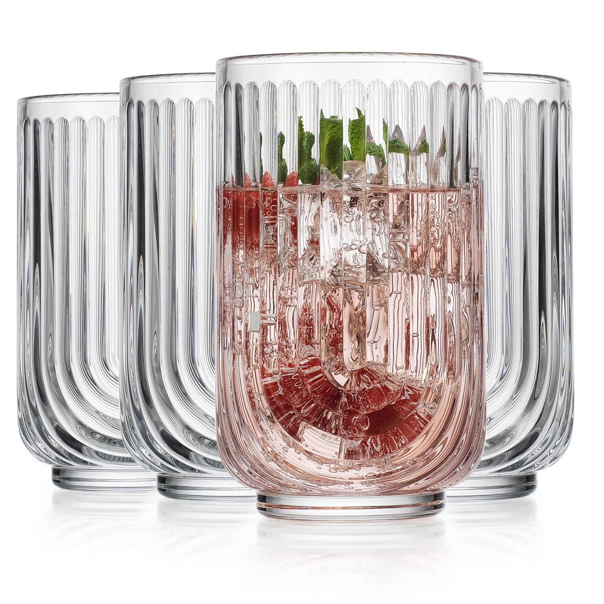 Glaver's arch highball glass with ribbed pattern for elegant cocktails and everyday use.