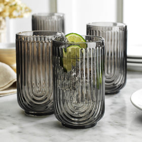 Close-up of Glaver's ribbed highball glass showing texture and design details.