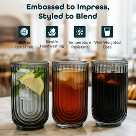 Glaver's U-shape arch design on a highball glass for a vintage vibe.