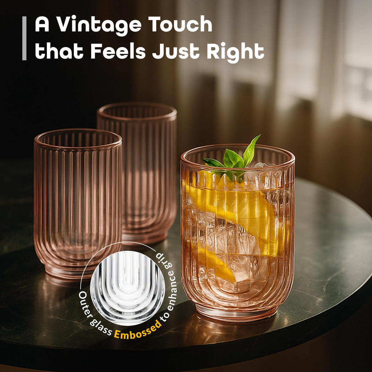 Glaver's pink arch highball glass enhances festive parties and celebrations.