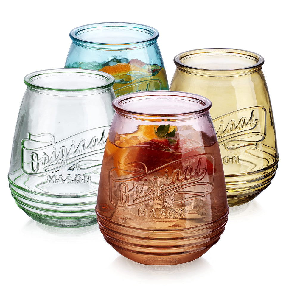 Glaver's wine glasses set of 4 in colored stemless design for casual and festive tables.