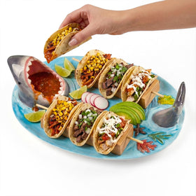 Glazery Shark Charcuterie Board with oval plate and sauce bowl for elegant entertaining.