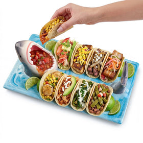 Glazery shark charcuterie board with built in sauce bowl for dipping