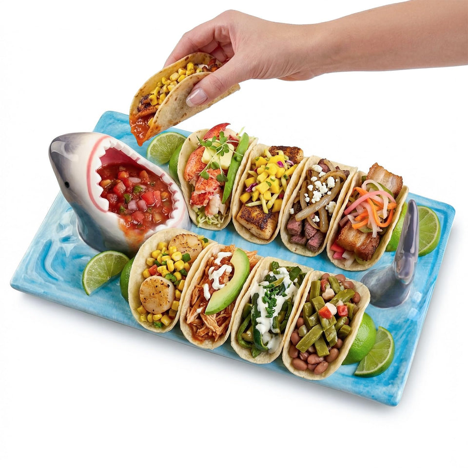 Glazery shark charcuterie board with built in sauce bowl for dipping