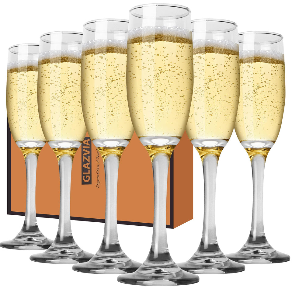 GLAZVIA champagne flutes 6oz set with clear crystal for elegant toasts
