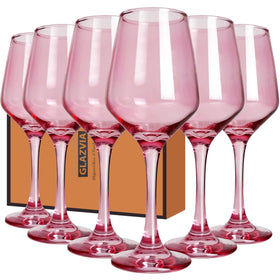 GLAZVIA pink wine glasses 12oz set showcases vibrant color for elegant dinners.