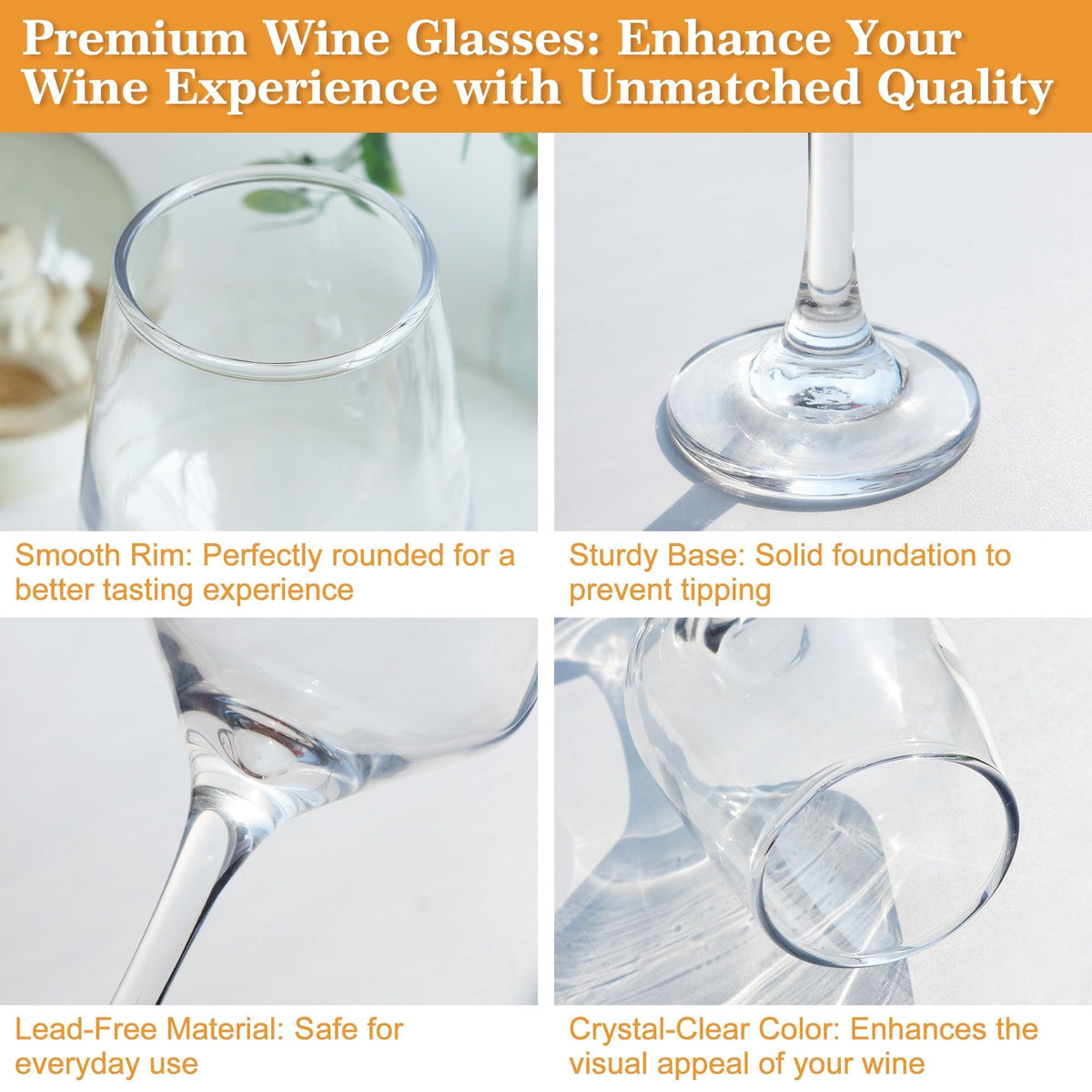 GLAZVIA wine glass with stable base to minimize spills during gatherings