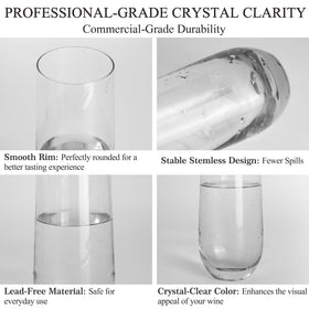 GLAZVIA stemless design provides stable grip to reduce spills at gatherings.