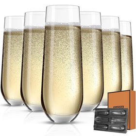 GLAZVIA stemless champagne flutes with crystal-clear bowls for elegant wedding toasts.