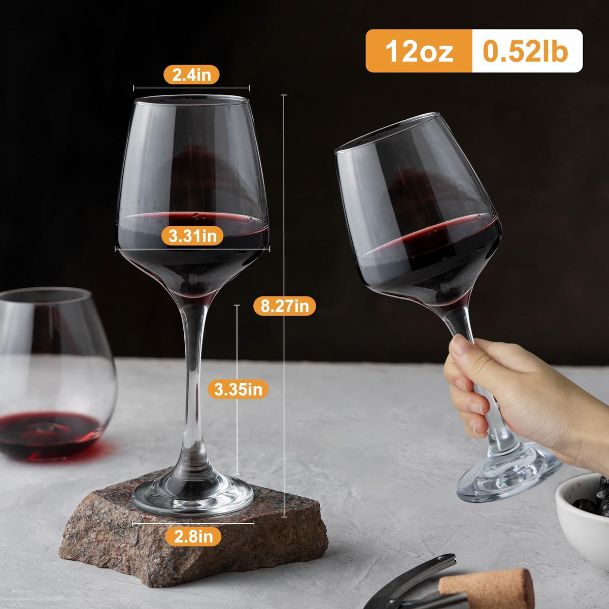 GLAZVIA long-stem wine glass with a 3-inch stem maintaining ideal temperature
