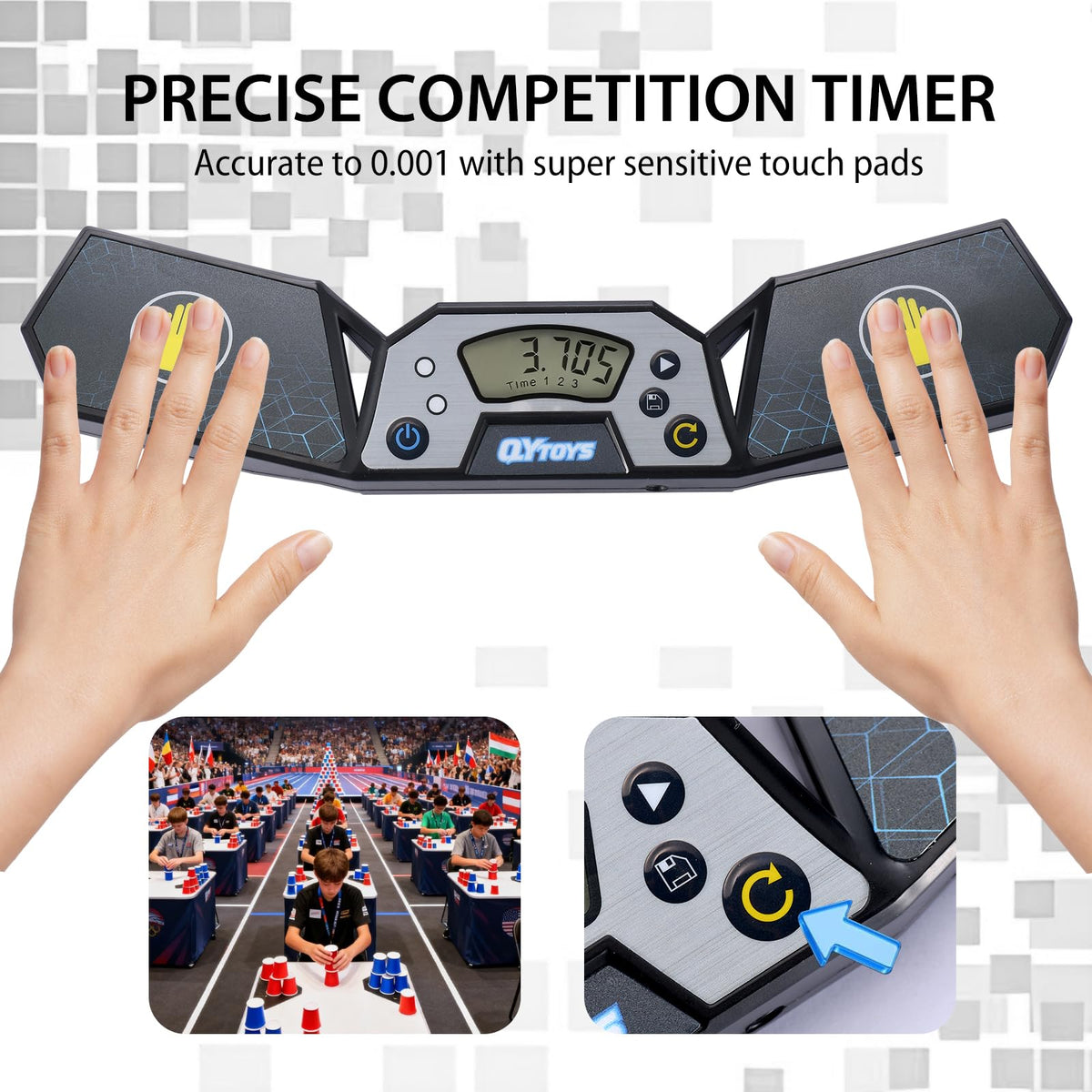 GLECTG battery-powered cube timer runs on AAA batteries for on-the-go use.