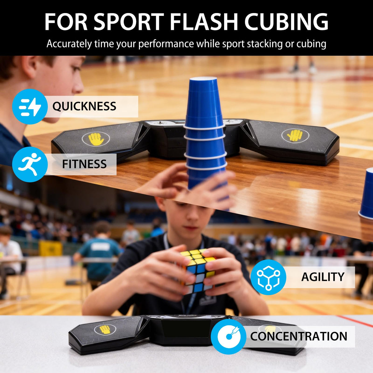 GLECTG multi-scenario timer supports practice, stacks, and competitions across venues.