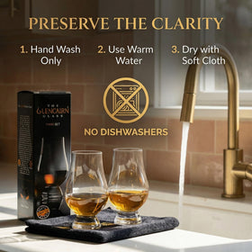 Glencairn glass dishwasher-safe label for easy cleaning.