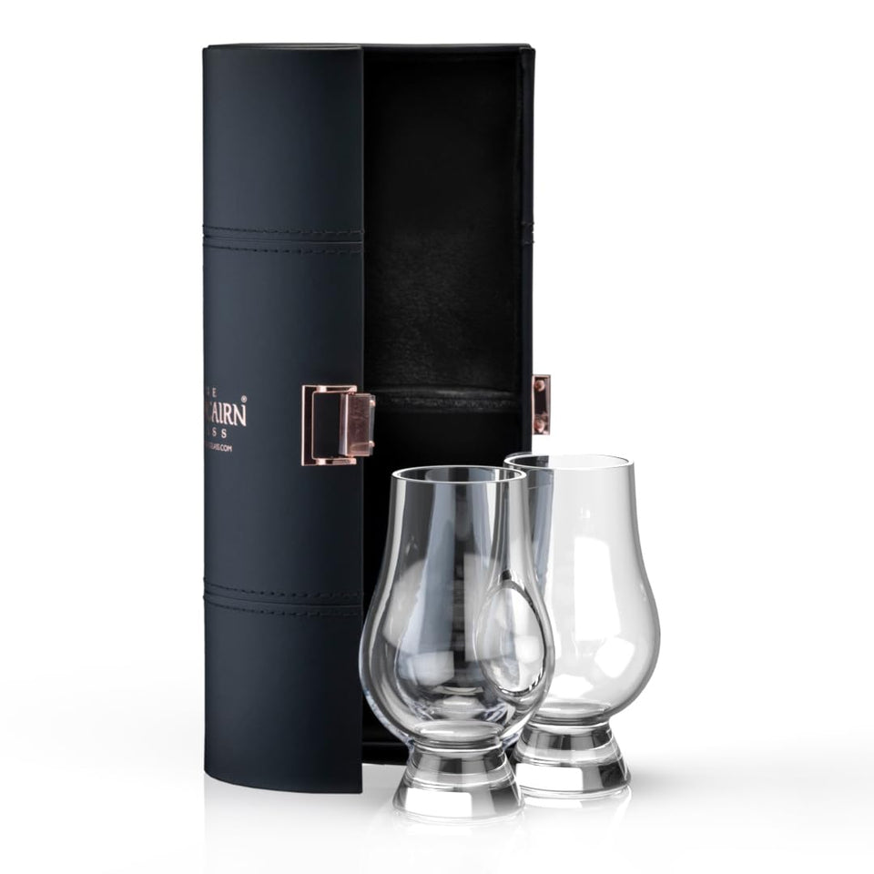 GLENCAIRN whiskey glass travel case set showing two glasses for gifting