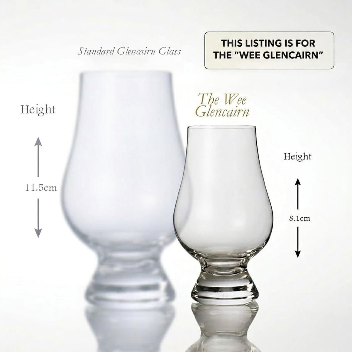 GLENCAIRN Wee mini tasting glasses arranged for capture of color and aroma.