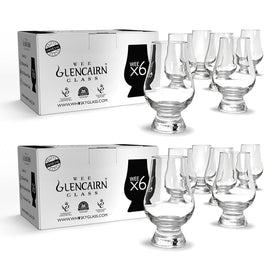 GLENCAIRN Wee set of 12 mini glasses displayed in front row for tasting.