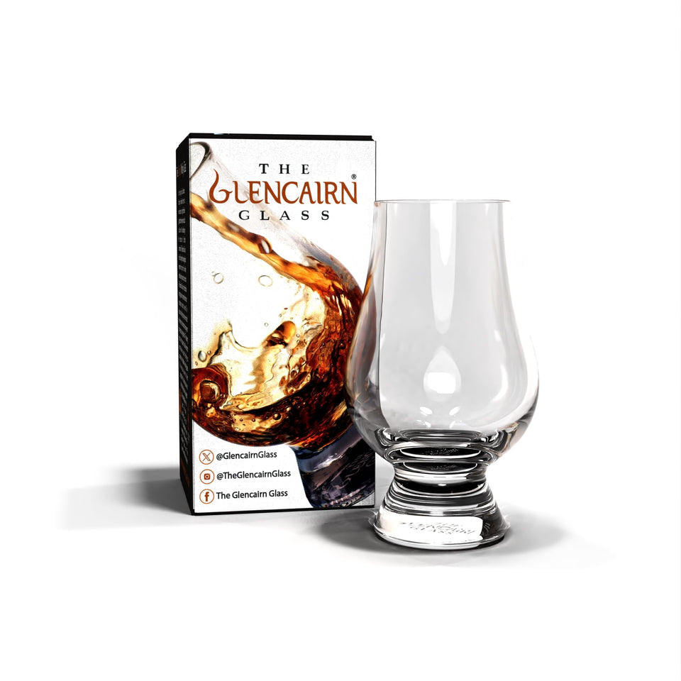 Glencairn whiskey glass in gift carton, ideal for gifting.