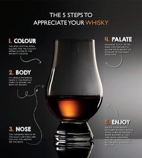 Glencairn whiskey glass suitable for scotch, bourbon, brandy.