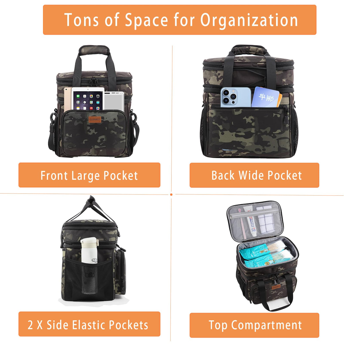 GLENKEY heavy duty lunch cooler with padded shoulder strap for easy transport