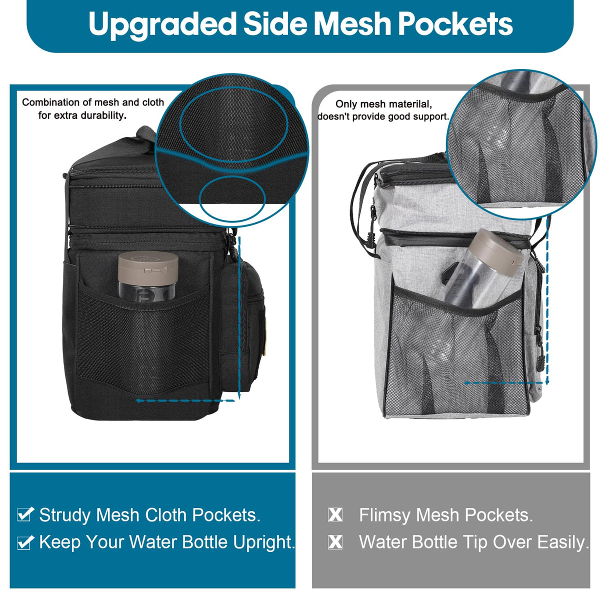 GLENKEY expandable top compartment in action increases capacity for extra snacks.
