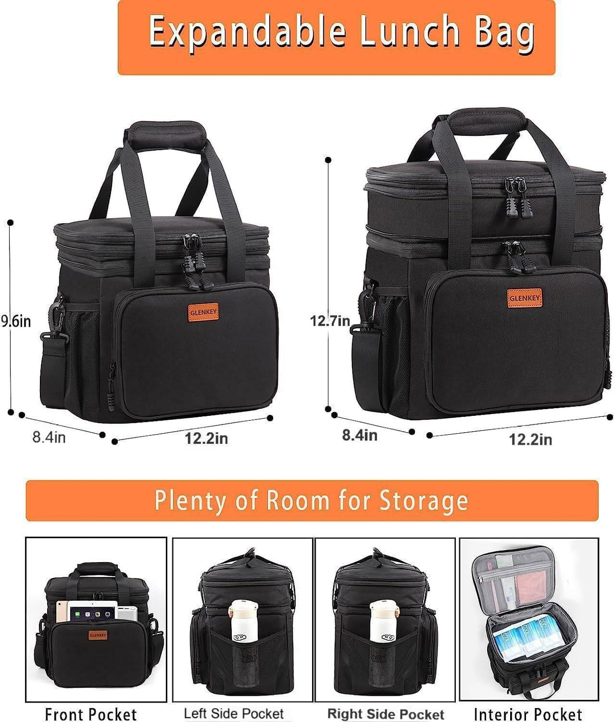GLENKEY insulated lunch bag with 6mm liner keeps food fresh