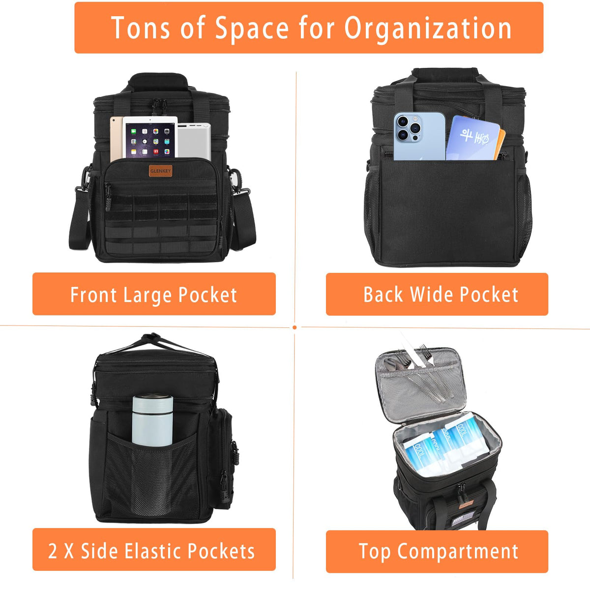 GLENKEY lunch bag expands at the top for extra capacity.