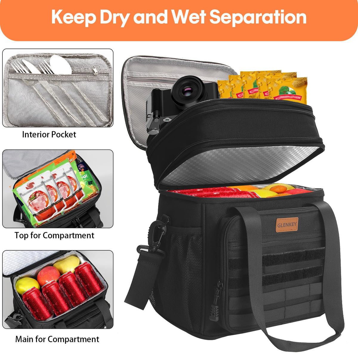 GLENKEY lunch bag's water-resistant fabric protects contents.