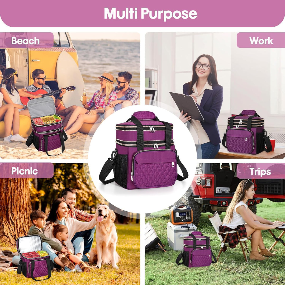 GLENKEY 16L capacity lunch box purple ideal for work and outdoors