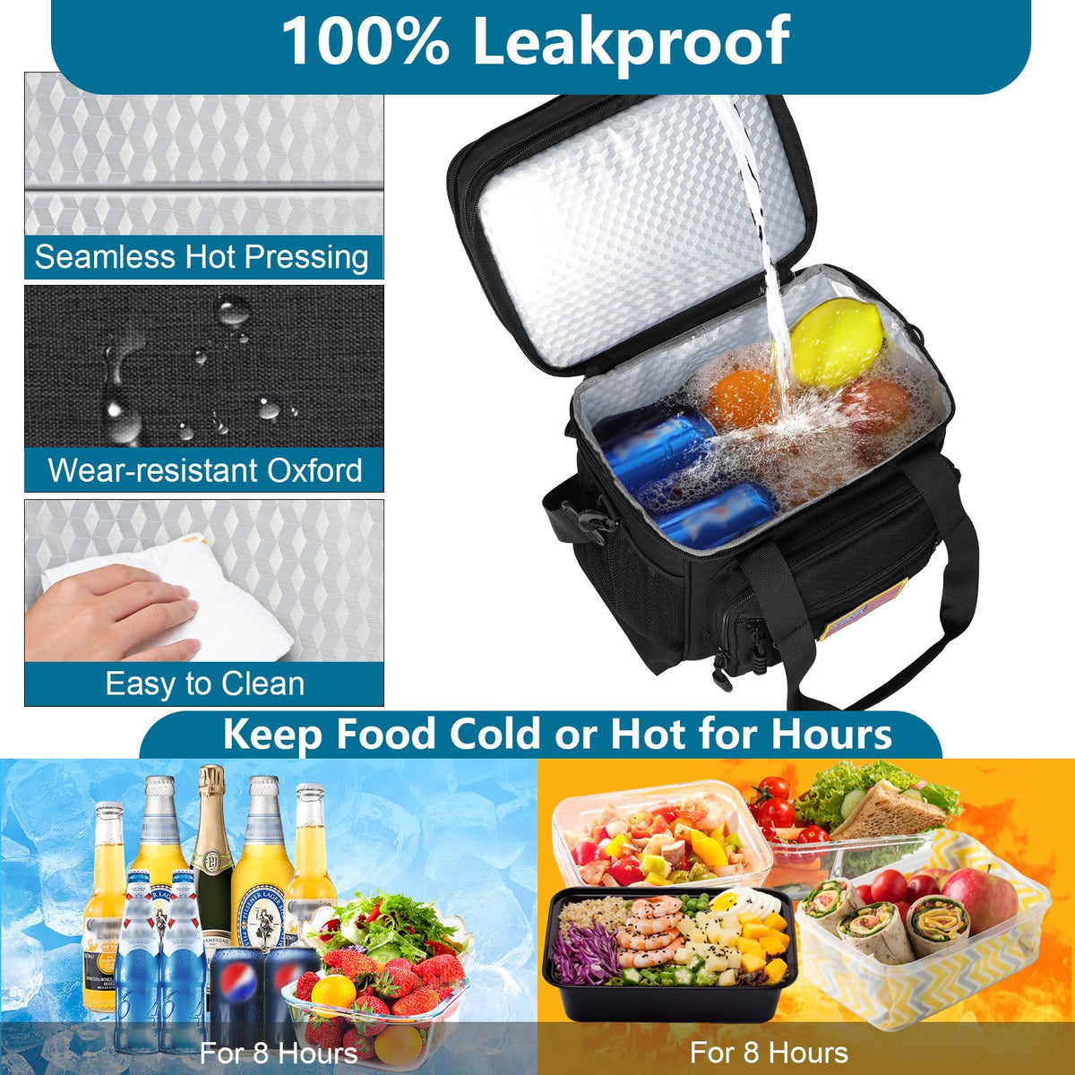 GLENKEY large lunch bag leakproof design helps avoid spills