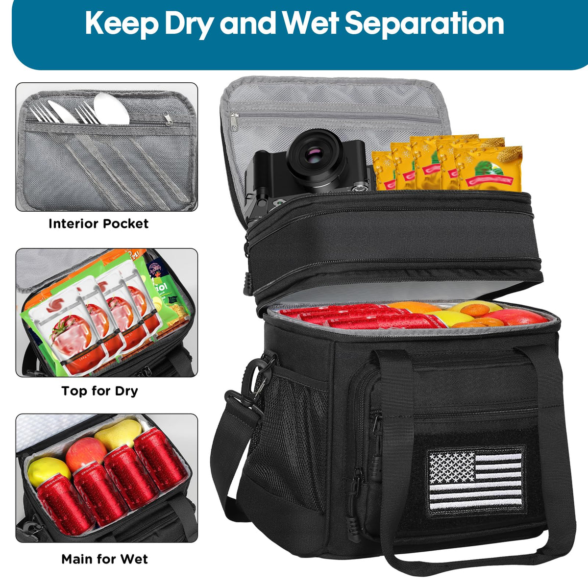 GLENKEY tactical lunch box side pocket storage shows organized compartments for essentials.