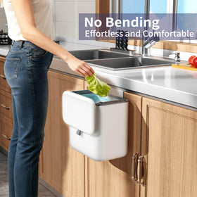 Gleynest bin mounted on cabinet door with adhesive hook for space-saving placement