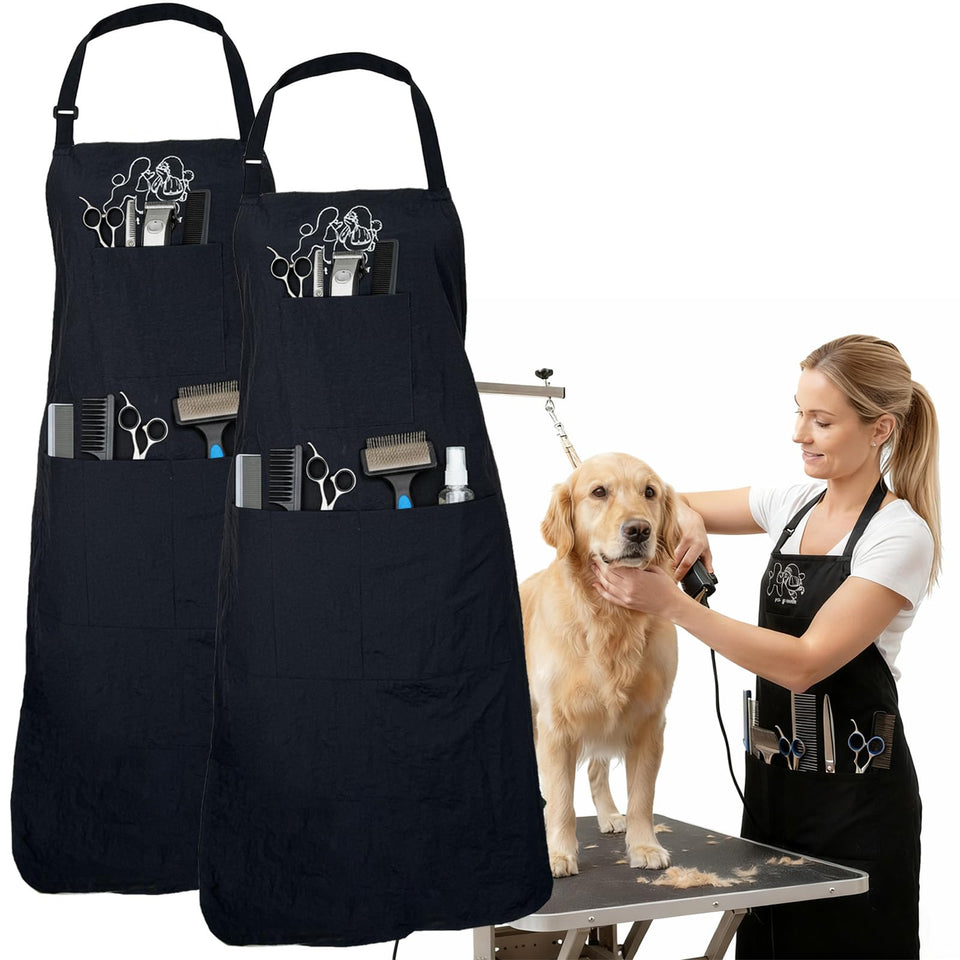 Gliitatu dog grooming apron with waterproof fabric keeps clothes clean during grooming sessions.