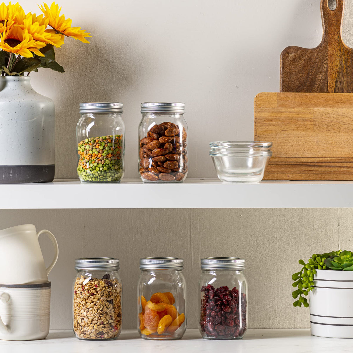 GLING pantry-organization mason jar setup showcases neat storage for jams.