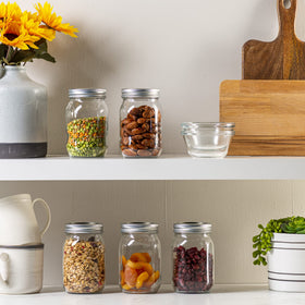 GLING pantry-organization mason jar setup showcases neat storage for jams.