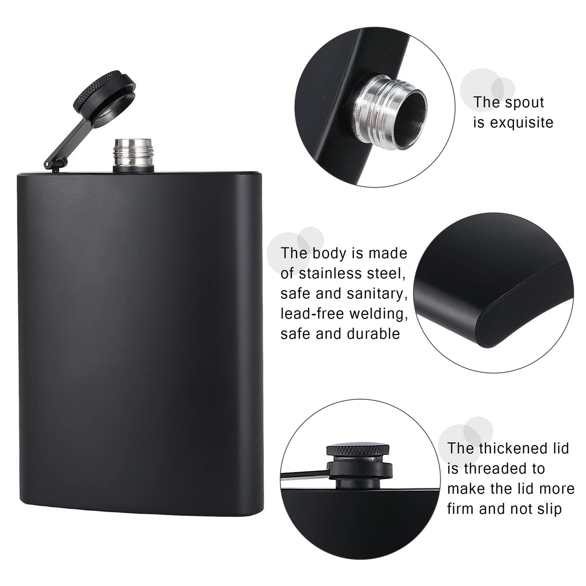 GliSun hip flask with leak-proof cap for secure packing during travel.