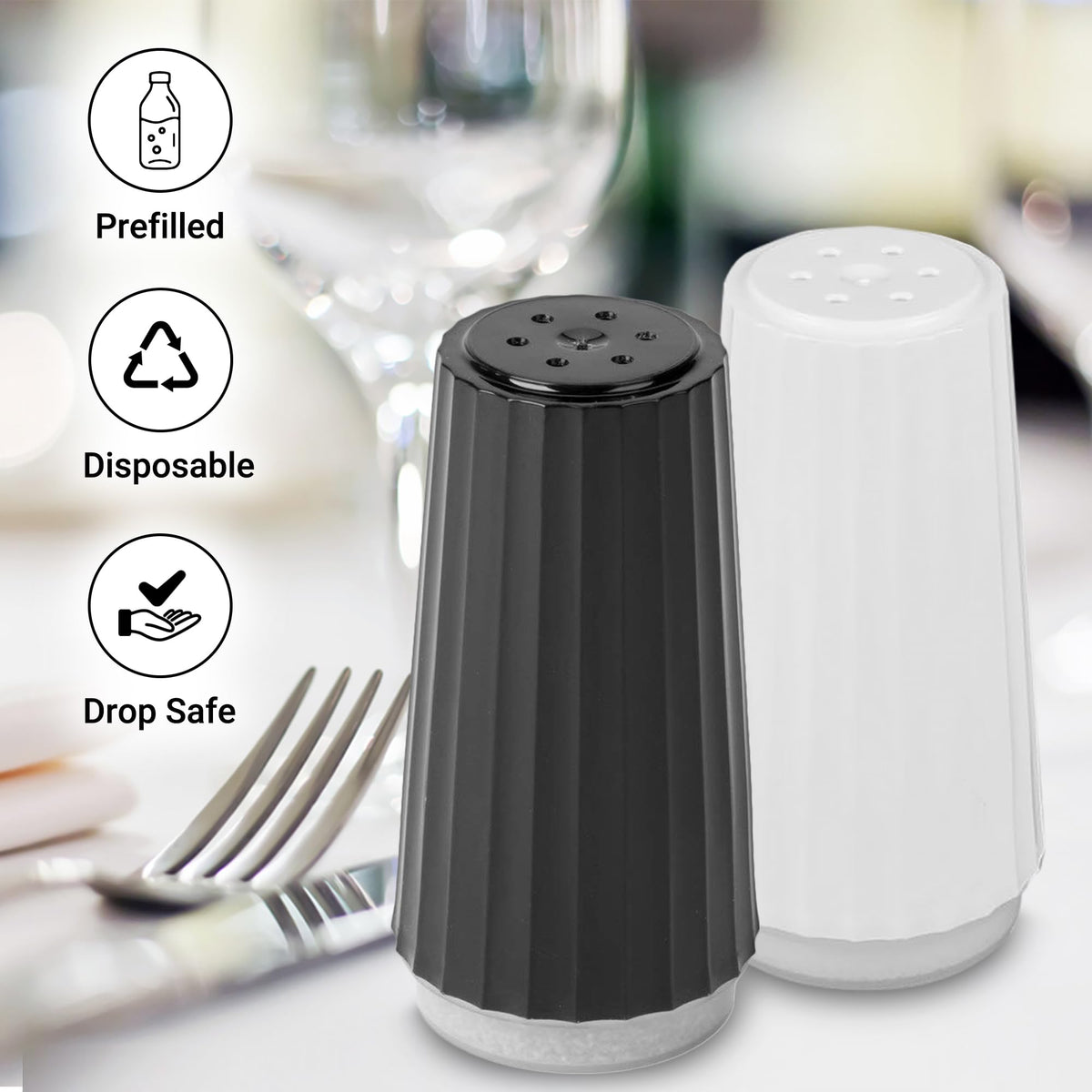 Global Basics durable plastic salt and pepper shakers for everyday use
