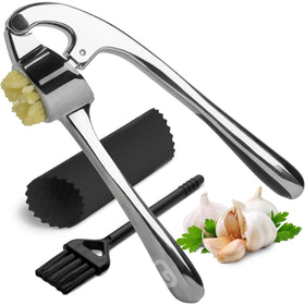 Global Digitronix garlic press with ergonomic handle for effortless crushing.