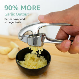 Global Digitronix garlic press includes peeler for mess-free prep.