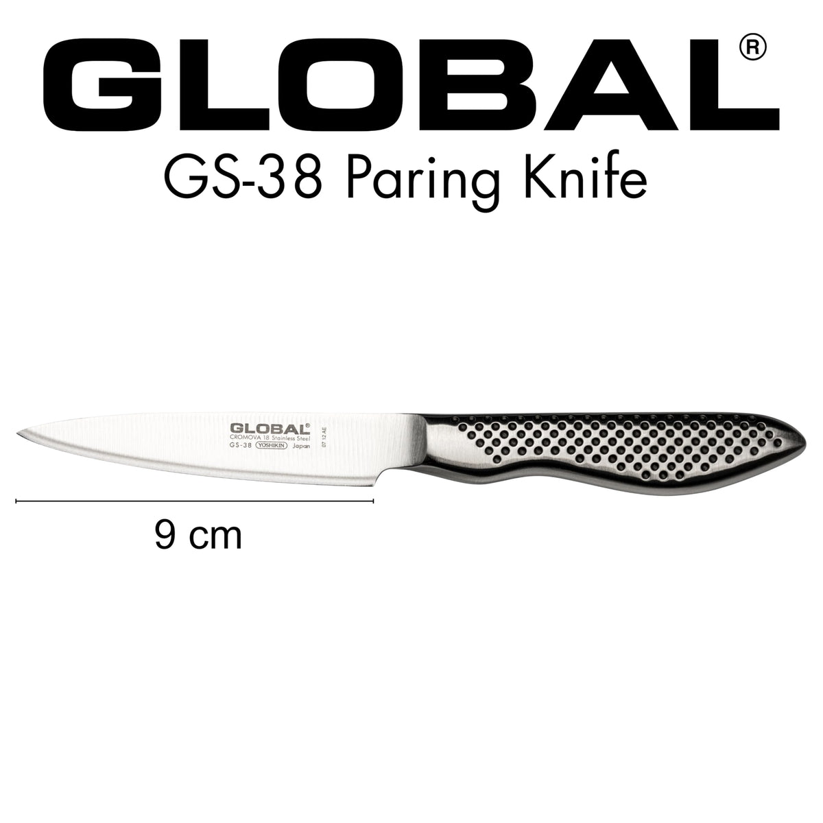 Global 3.5-inch paring knife molded handle detail emphasizes comfortable grip