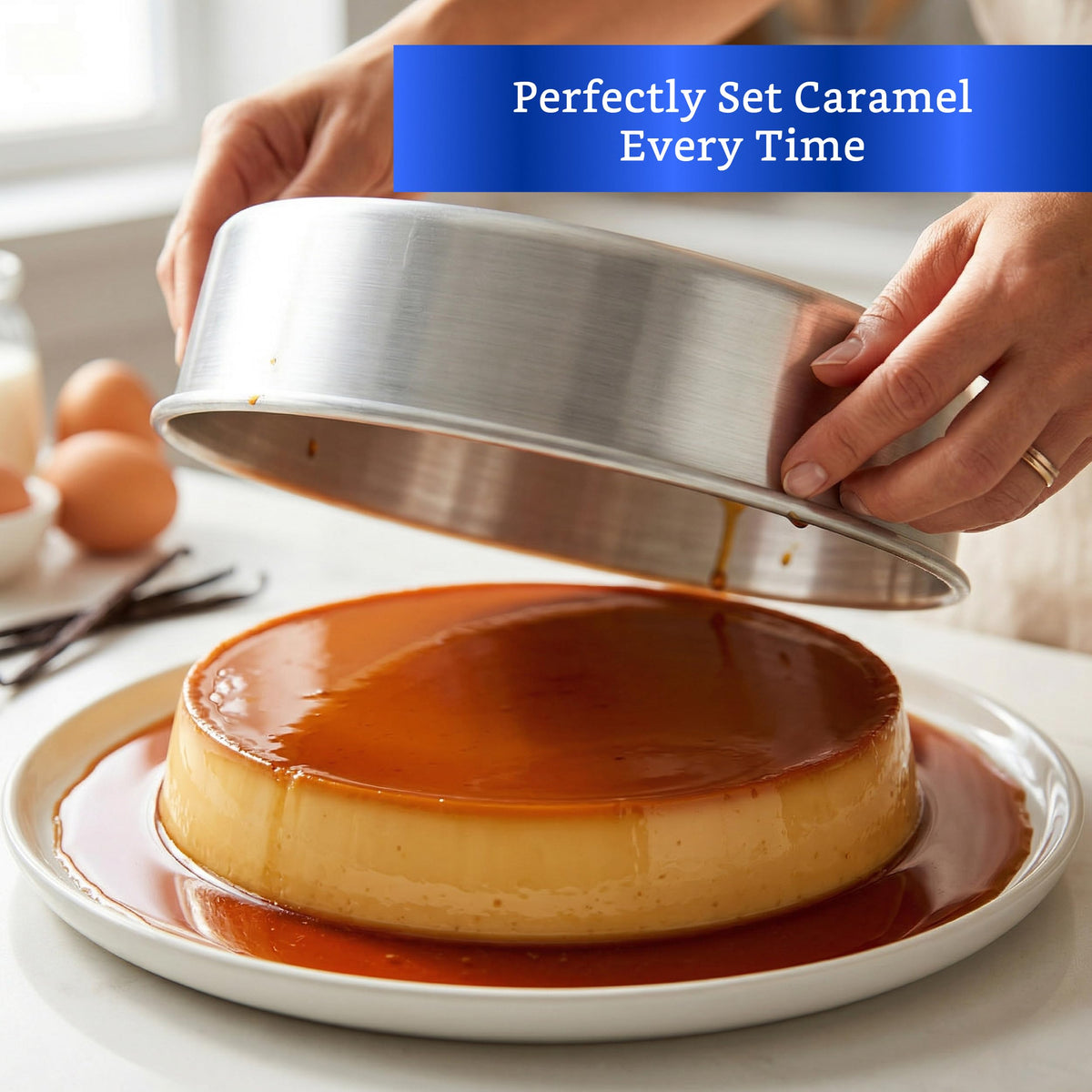 GLOBE ROCKET caramel-ready setup for a smooth, glossy flan top