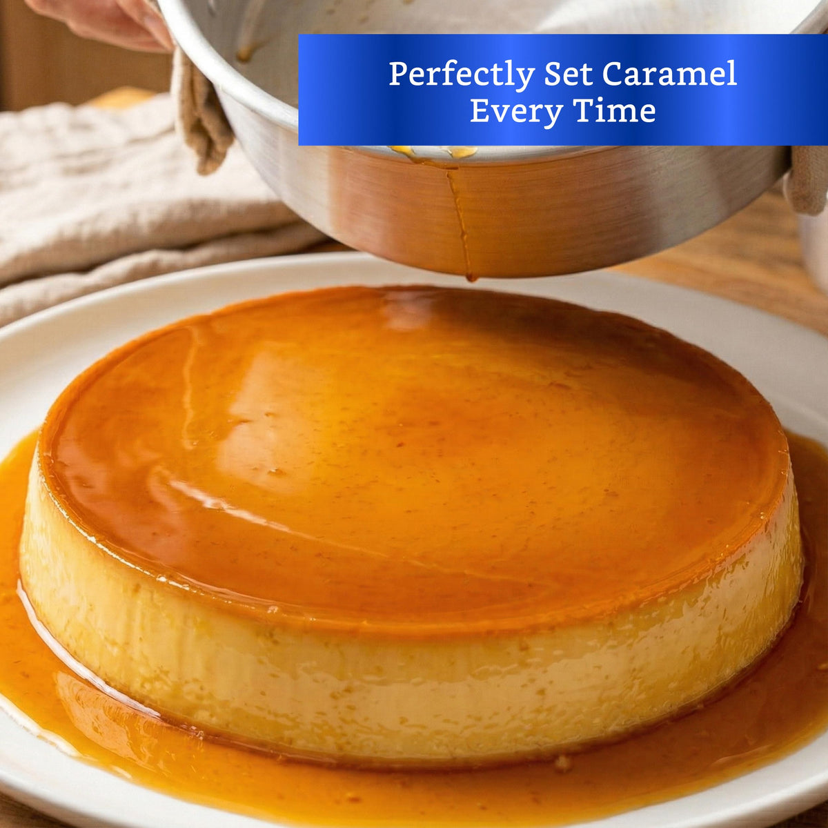 Caramel-top prep in Globe Rocket flan mold for authentic flavor